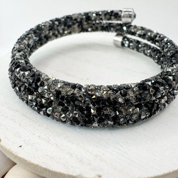 Swarovski Crystaldust Double Bangle Bracelet in black Memory Wire - Picture 10 of 16